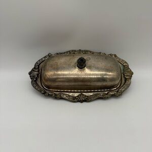 Sheridan Baroque Silver Plate Butter Dish With Original Glass Insert